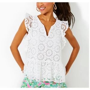 NWT! Lilly Pulitzer Jerilynn Flutter Sleeve Eyelet Top size 16